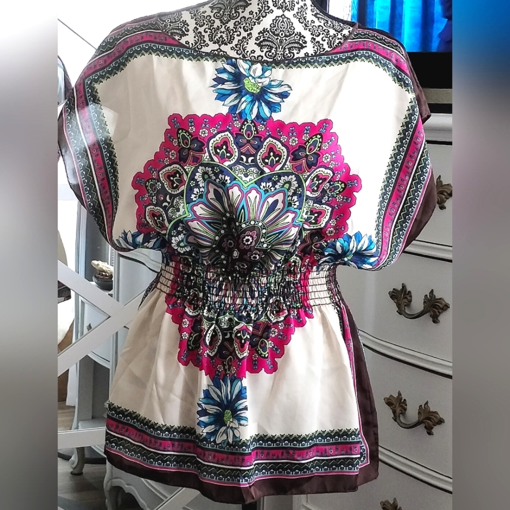 Body Central Y2K Floral Scarf Blouse